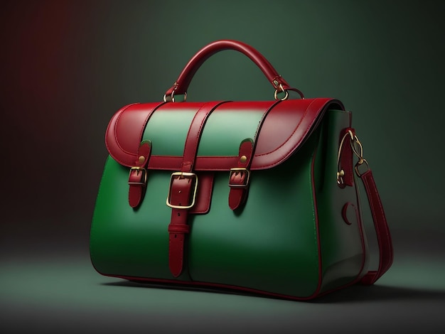 Photo a green and red bag with a logo on the front.