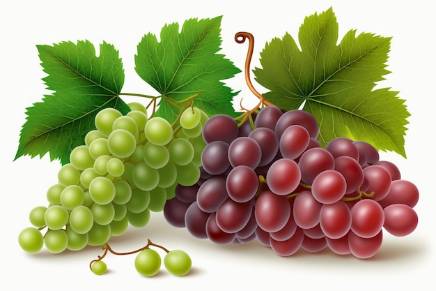 Green and red grapes on a white background