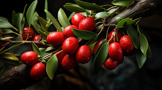 green and red olives hanging