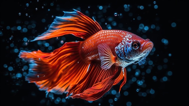 Foto pesce da combattimento siamese rosso verde sull'acqua