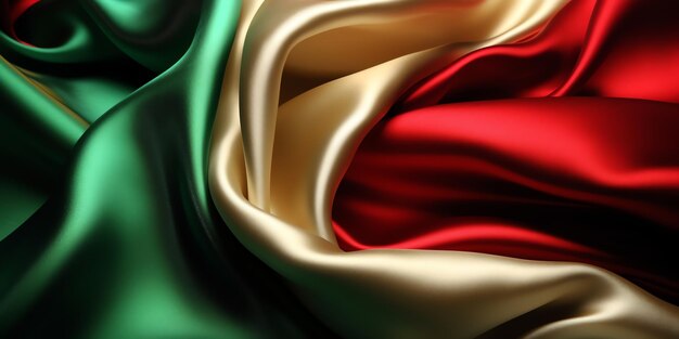 Green and red silk fabric in a black background