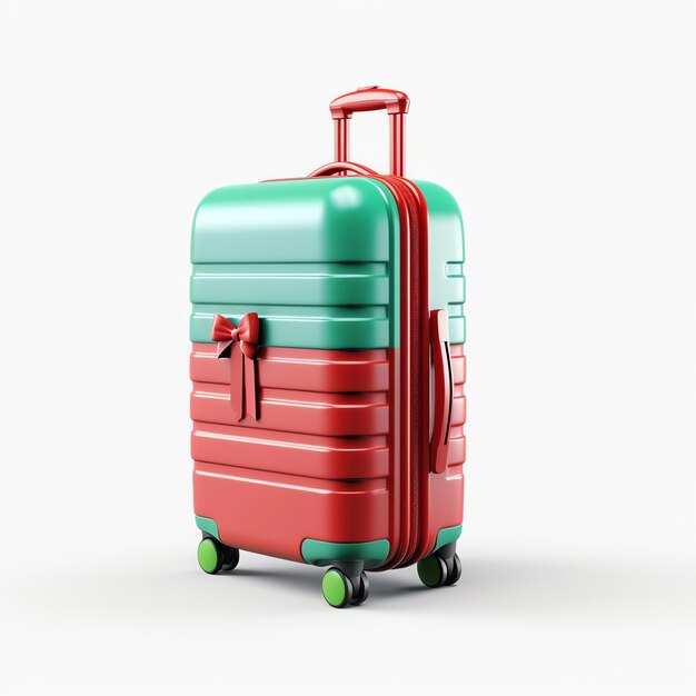 Photo a green and red suitcase with a bow