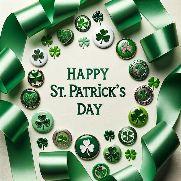 Green Ribbons amp St Patrick's Badges Flat Lay Central Area for Festive Celebrations