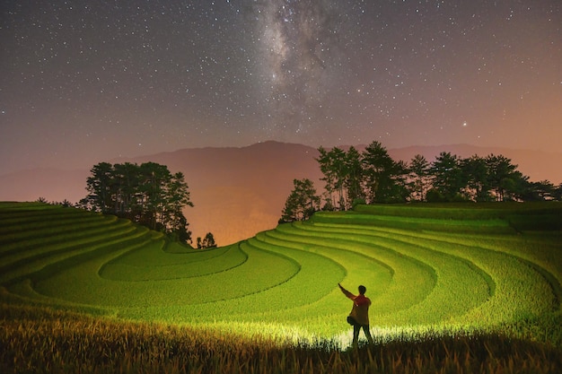 Green Rice fields on terraced in Mu cang chai