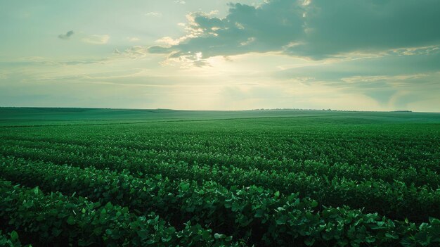 Green ripening soybean field agricultural landscape