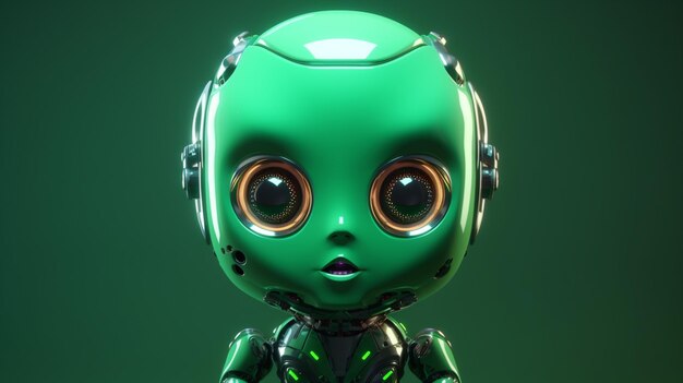 A green robot with big eyes and a big nose isolated on green background