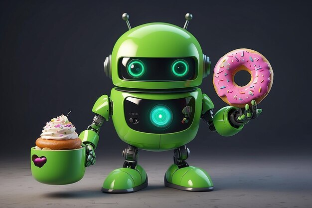 Photo green robot with donut cartoon character