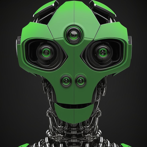 A green robot with a large head and a large head