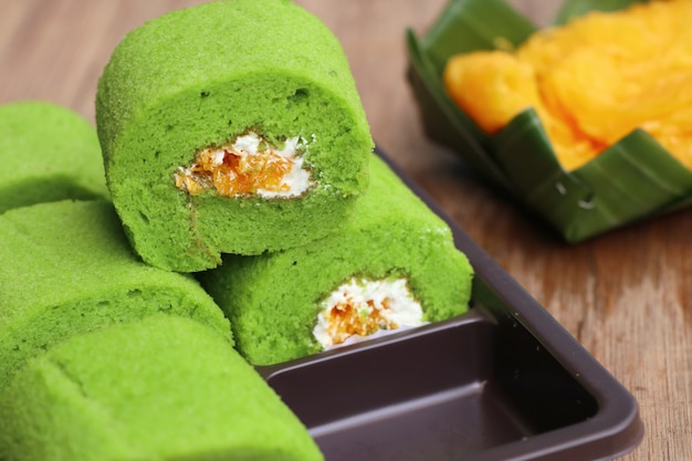 Green roll cake sweet dessert