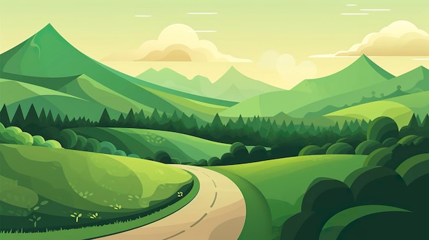 Green Rolling Hills in the Background Paved Road in the Foreground AI Generative