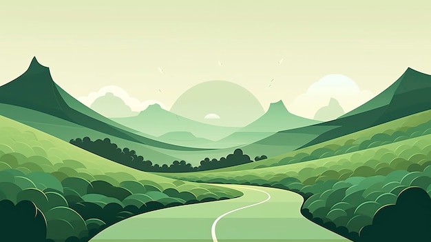 Green Rolling Hills in the Background Paved Road in the Foreground AI Generative