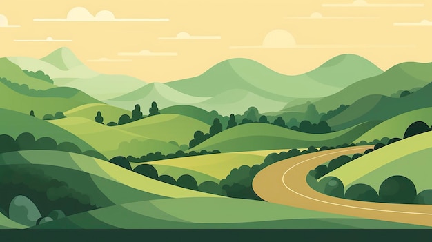 Green Rolling Hills in the Background Paved Road in the Foreground AI Generative