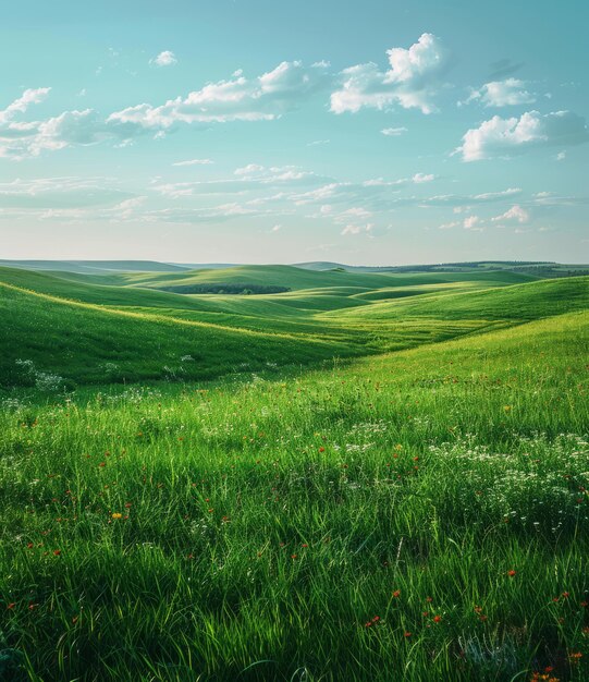 Photo green rolling hills under blue sky