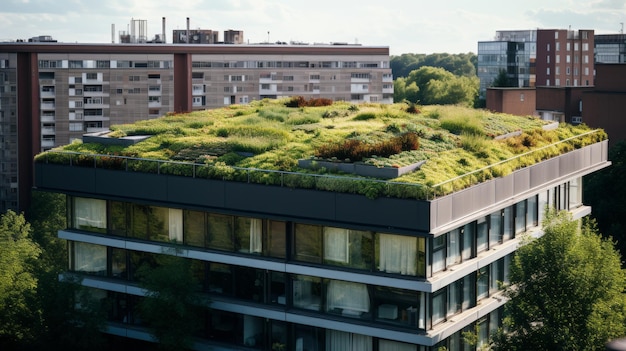 Foto un tetto verde su un edificio in una città