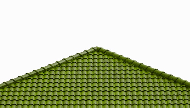 Green roof tiles in fern or dark moss color tones on isolated\
white background