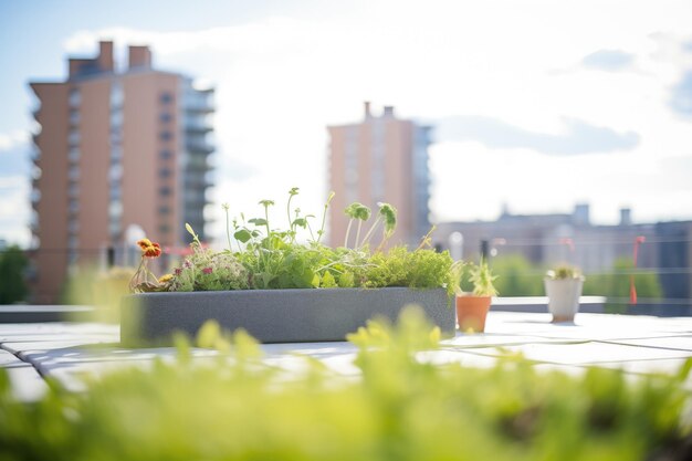 Photo green roof with plants on a city building