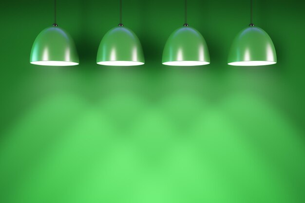 green room four green pendant lights illuminate the wall
