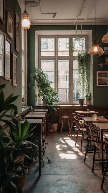 A green room with a window that says'the word coffee'on it