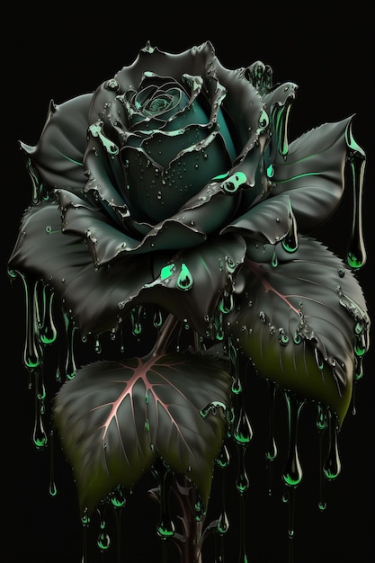 A green rose with drops of dew on it