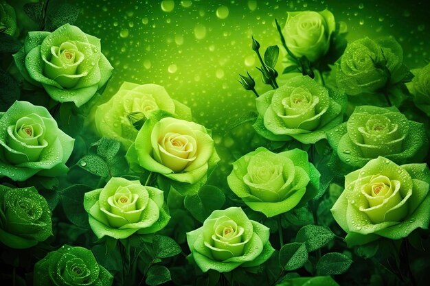 Green Roses with Water Droplet Generative AI