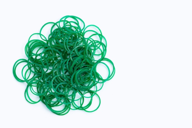 Green rubber band on white background