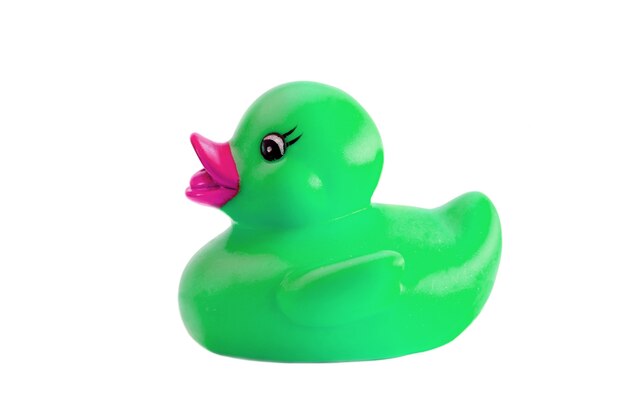 Green rubber duck a over white background