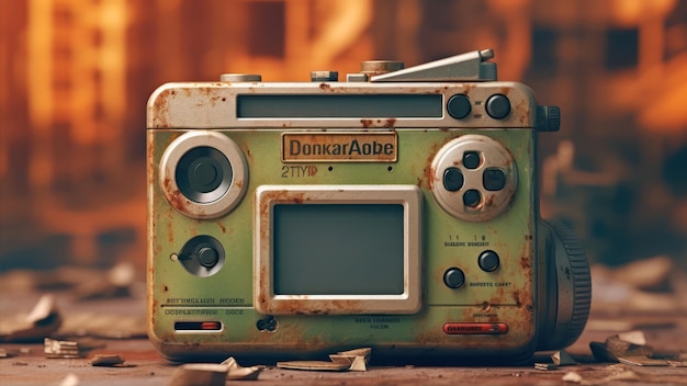 A green and rusty camera with the word dkb on it