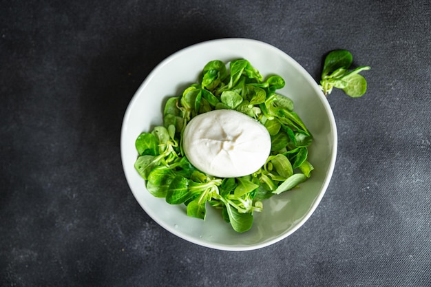 Insalata verde foglie di buratta mix fresco pasto sano cibo spuntino sul tavolo copia spazio cibo