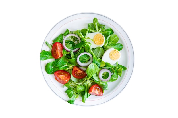 Uovo di insalata verde, pomodoro vegetale, cipolla, foglie di lattuga mix fresco pasto sano cibo spuntino