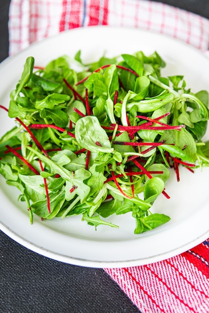 green salad leaves mix beetroot mung bean leaves cress lettuce fresh healthy meal food snack diet