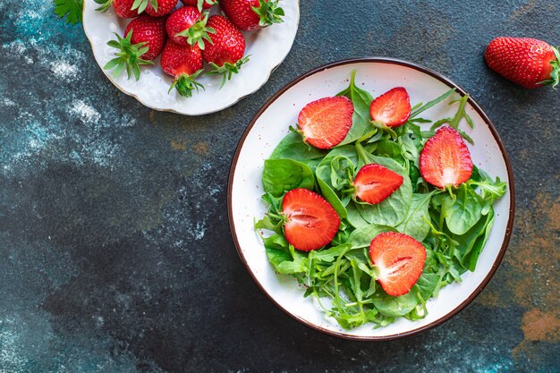 green salad strawberry leaves salad mix arugula spinach organic healthy food meal snack