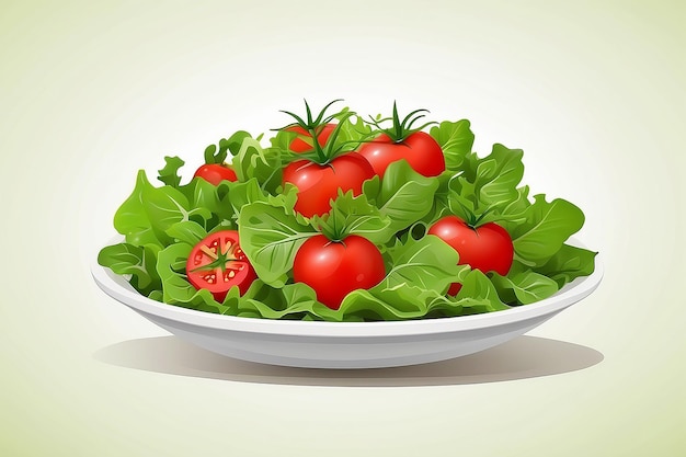 Green salad and tomato isolated on the white backgroundvector illustration in flat style