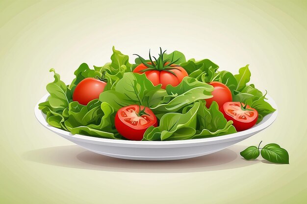 Green salad and tomato isolated on the white backgroundvector illustration in flat style