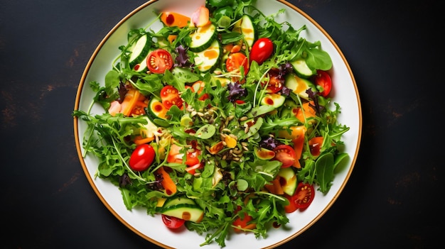 Green salad veggie dish Fresh salad leaves and vegetables