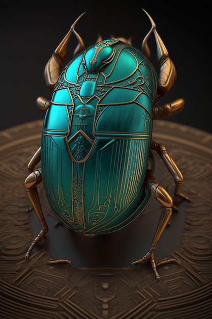 Green scarab on gold background