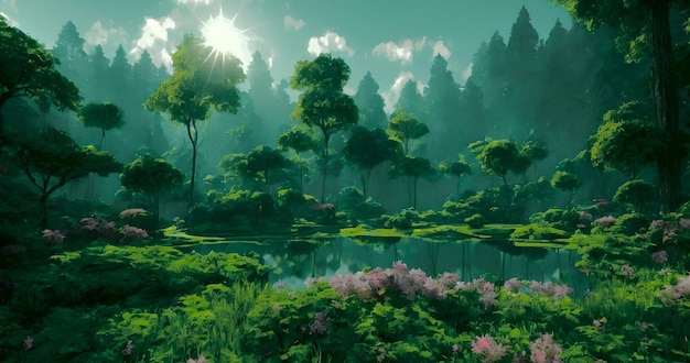 Green scenery wallpapers 4K. Generative AI. High quality