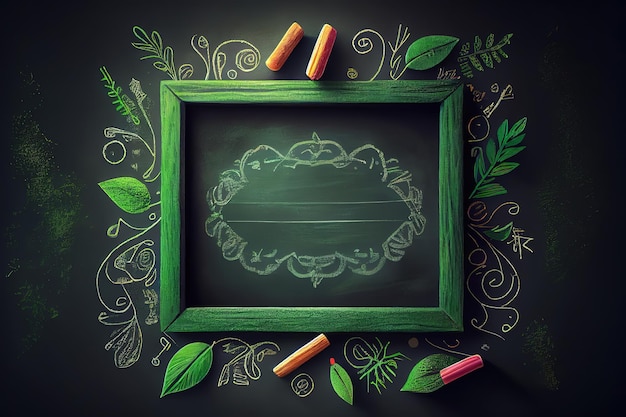 Green school teacher's chalkboard background with doodle Generative Ai