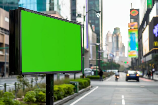 Photo green screen billboard on city street with urban design