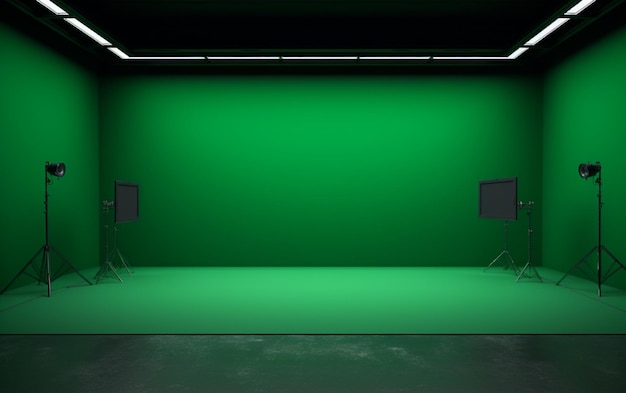 Photo green screen empty studio background