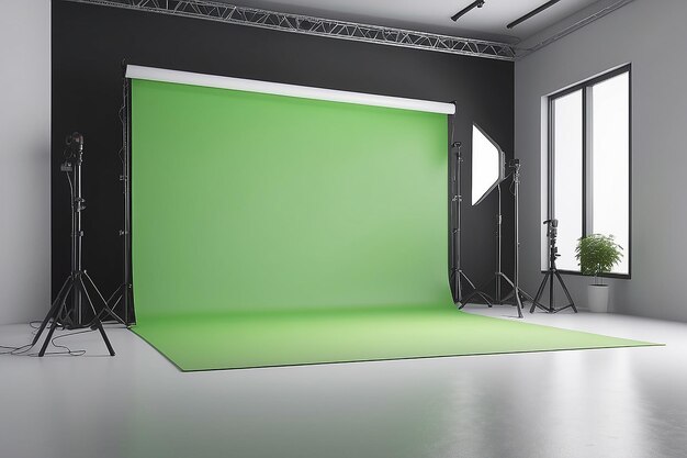 Зелёный экран студия макет пустое белое пространство особенность дизайна