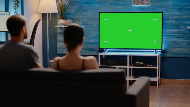 Photo green screen on television at home in living room