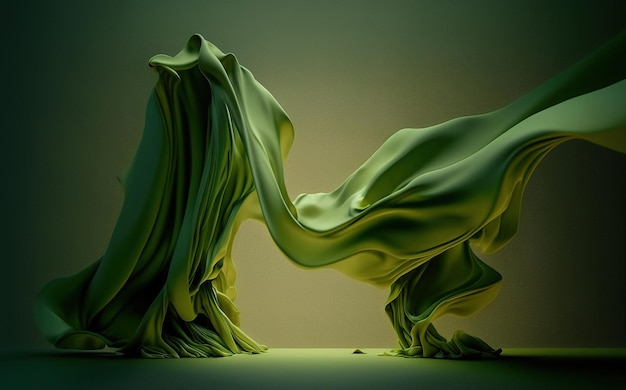 A green sculpture of a flowing fabric is shown in green.