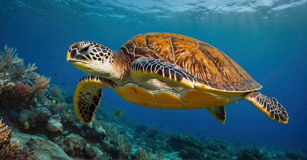 Green sea turtle Majestic marine reptile swimming gracefully