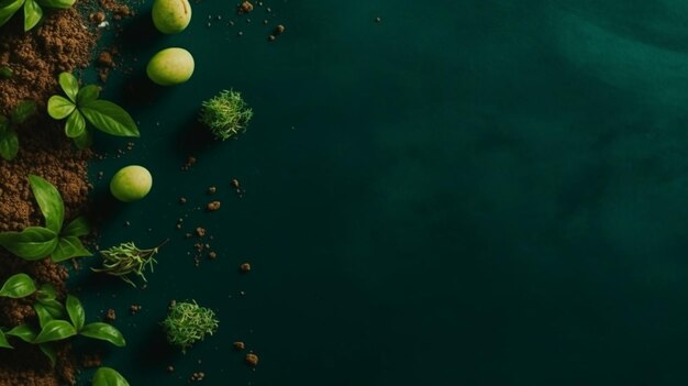 A green sea with a few lemons on it