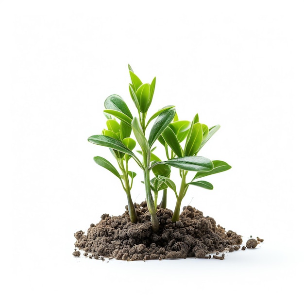 Green seedling growing from soil isolated on white background