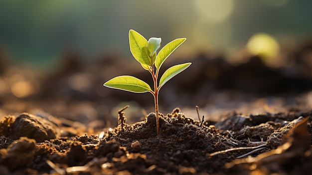 Green seedling illustrating concept of new life and ecology with bokeh background