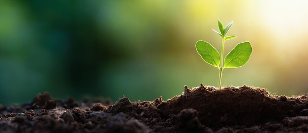 Green seedling illustrating concept of new life with sunlight effect in background