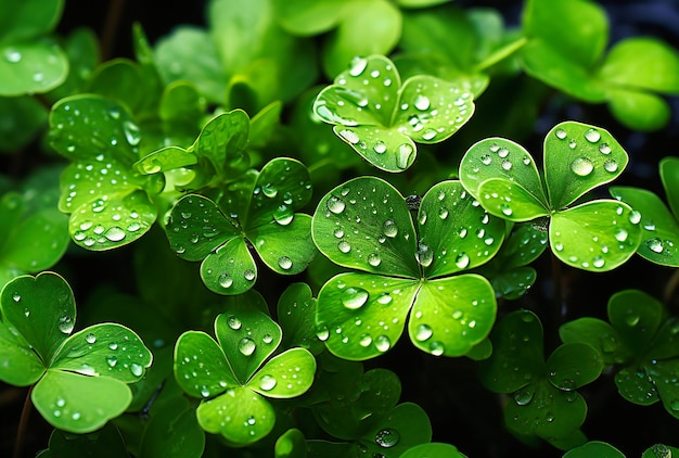 Photo green shamrock leaves are shown in a picture with large images of clover