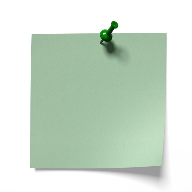 Green sheet pinned pushpin on white