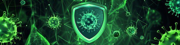 Photo green shield protection against viruses around